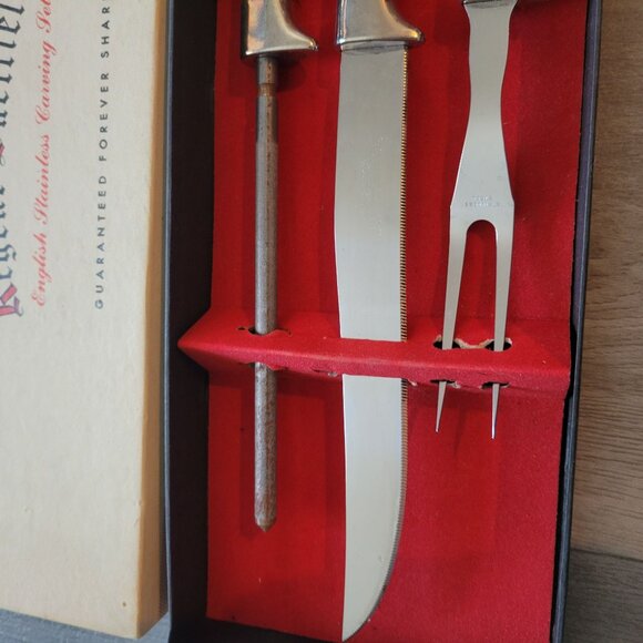 Regent Sheffield English Stainless Carving Set With Horn-Like Handles In Origina - Picture 3 of 6